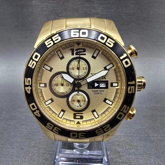 Invicta Chronograph Dive Watch Men 46mm Champagne Dial Gold Tone Date New Batt0