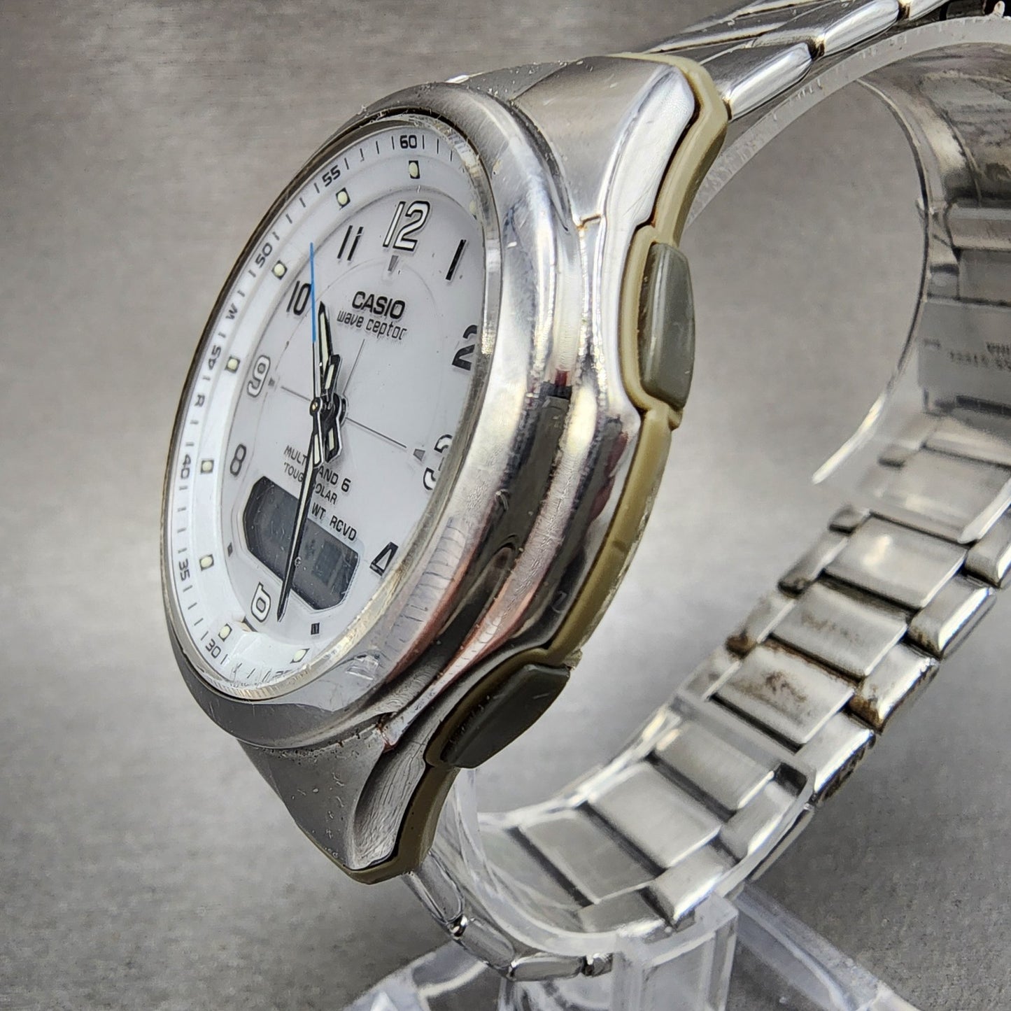 Casio Wave Ceptor Watch Men 41mm White Dial Silver Tone Solar WVAM600 Works2