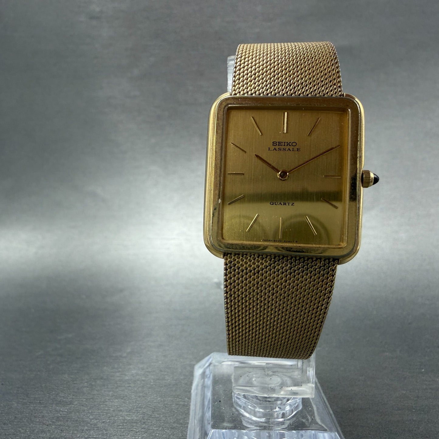 Seiko Tank Watch Men 26mm Champagne Dial Gold Tone Vintage 6020-5039 New Batt 875
