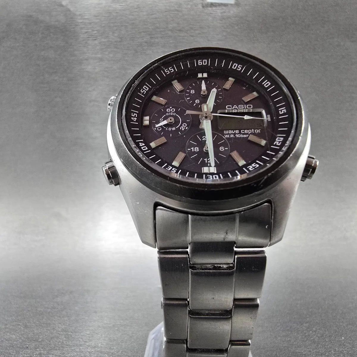 Casio Wave Ceptor WVQ-500 Watch Men 42mm Gray Dial Steel Alarm Chrono PARTS6