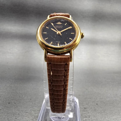 Seiko Watch Women 21mm Black Dial Gold Tone Round 1N01-0E20 New Battery Vintage5