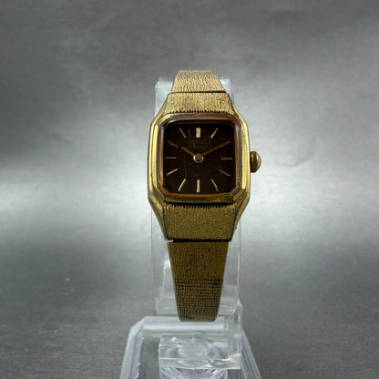 Seiko Tank Watch Women 17mm Brown Dial Gold Tone Rectangle 5420-5019 New Batt B25