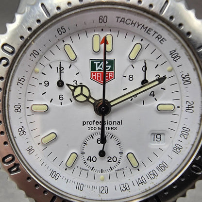Tag Heuer Professional Chronograph Watch Men 38mm White Dial Steel Date CG11122