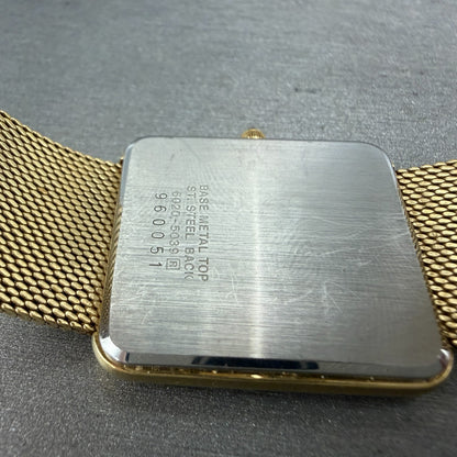 Seiko Tank Watch Men 26mm Champagne Dial Gold Tone Vintage 6020-5039 New Battery9