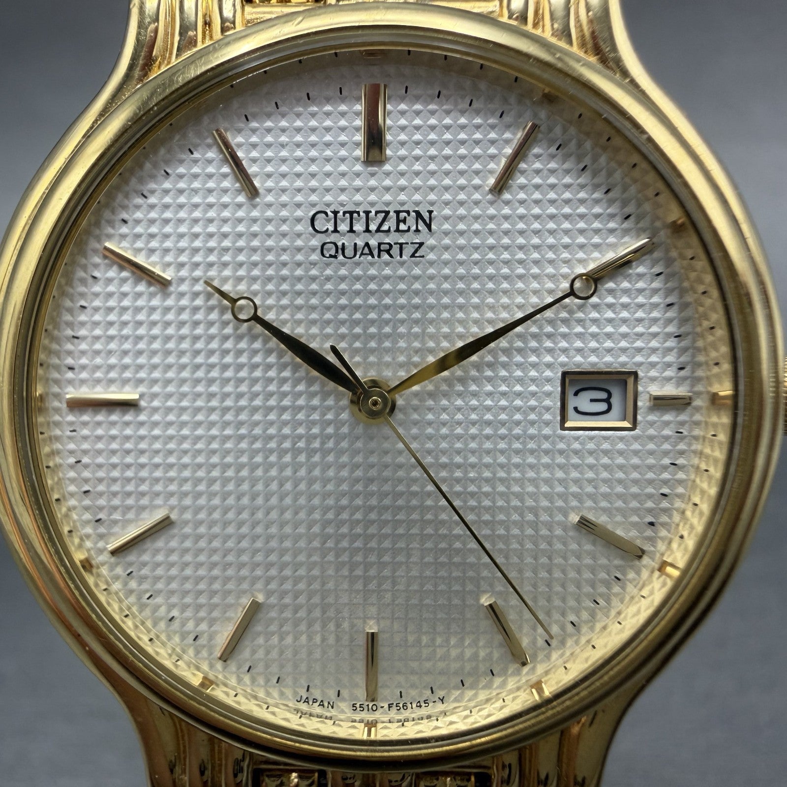 Citizen Watch Men 34mm White Dial Gold Tone Date Round 5510-F52584 New Battery1