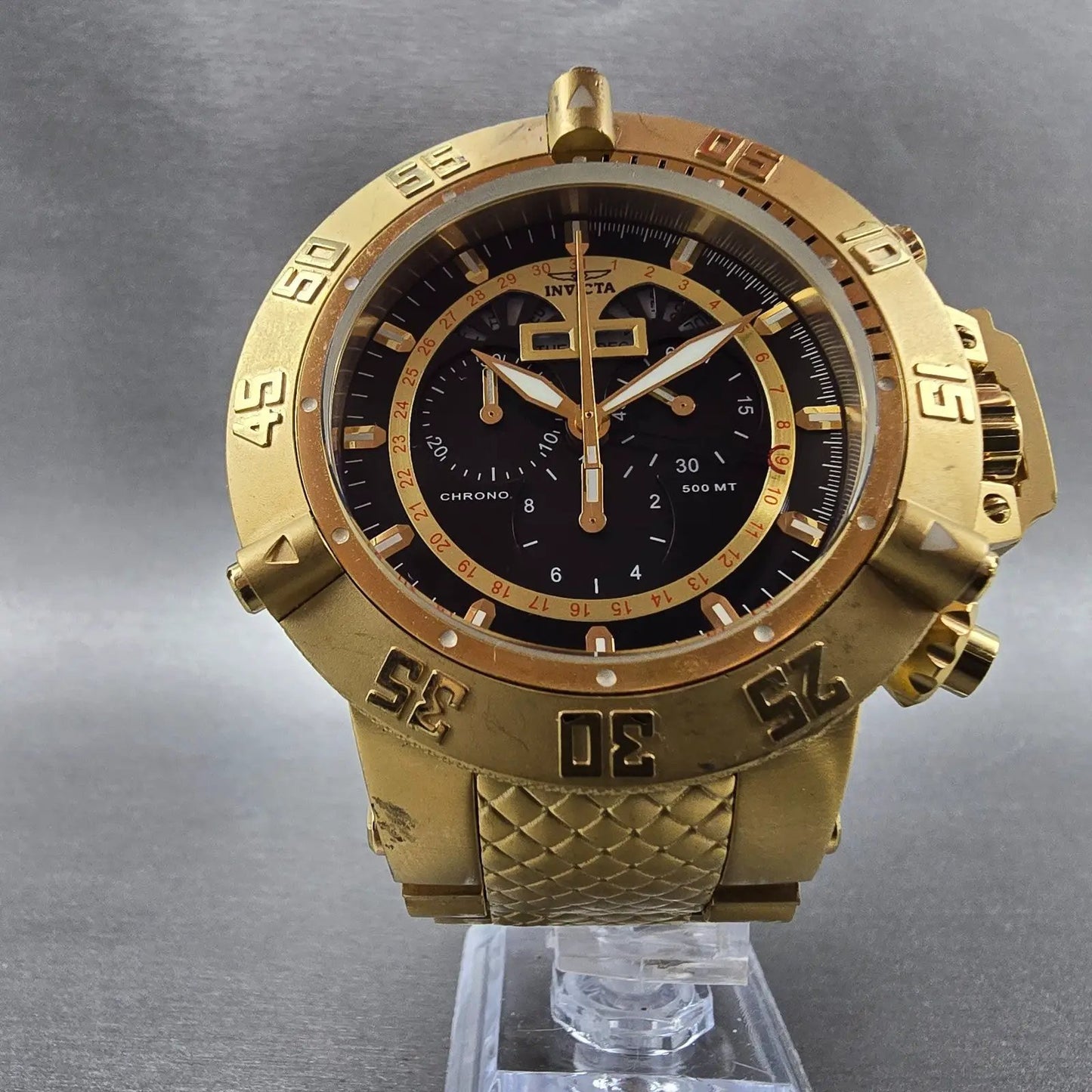 Invicta Sub Aqua Noma III Chronograph Watch Men 50mm Black Dial Gold Tone NewBat5