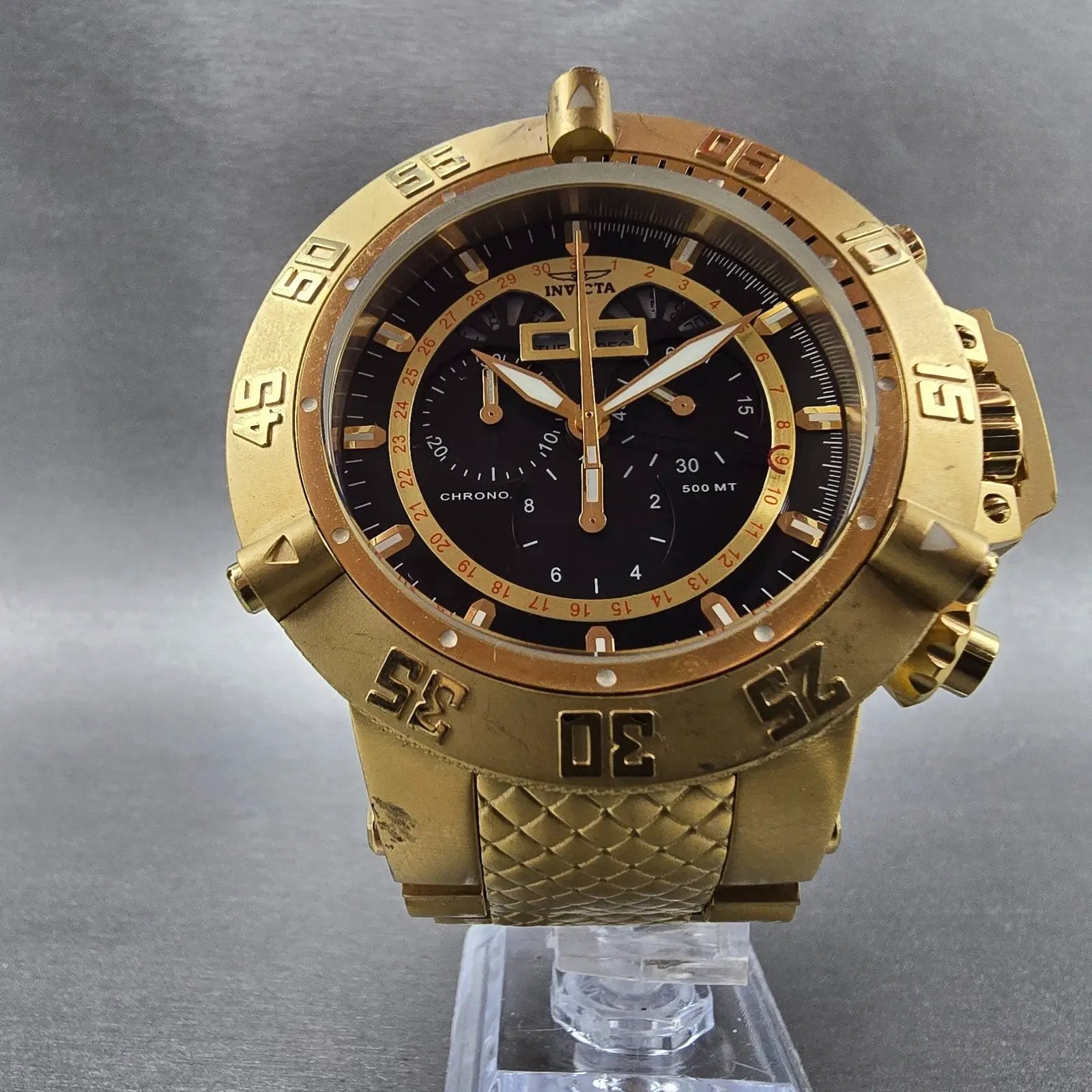 Invicta Sub Aqua Noma III Chronograph Watch Men 50mm Black Dial Gold Tone NewBat5