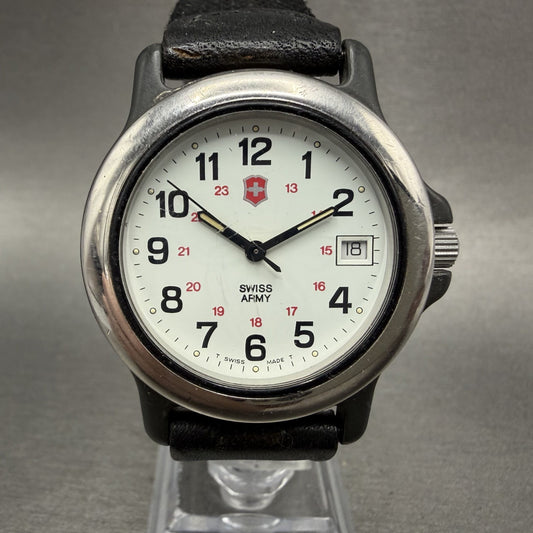Victorinox Swiss Army Watch Men 37mm White Dial Black Silver Date New Battery0
