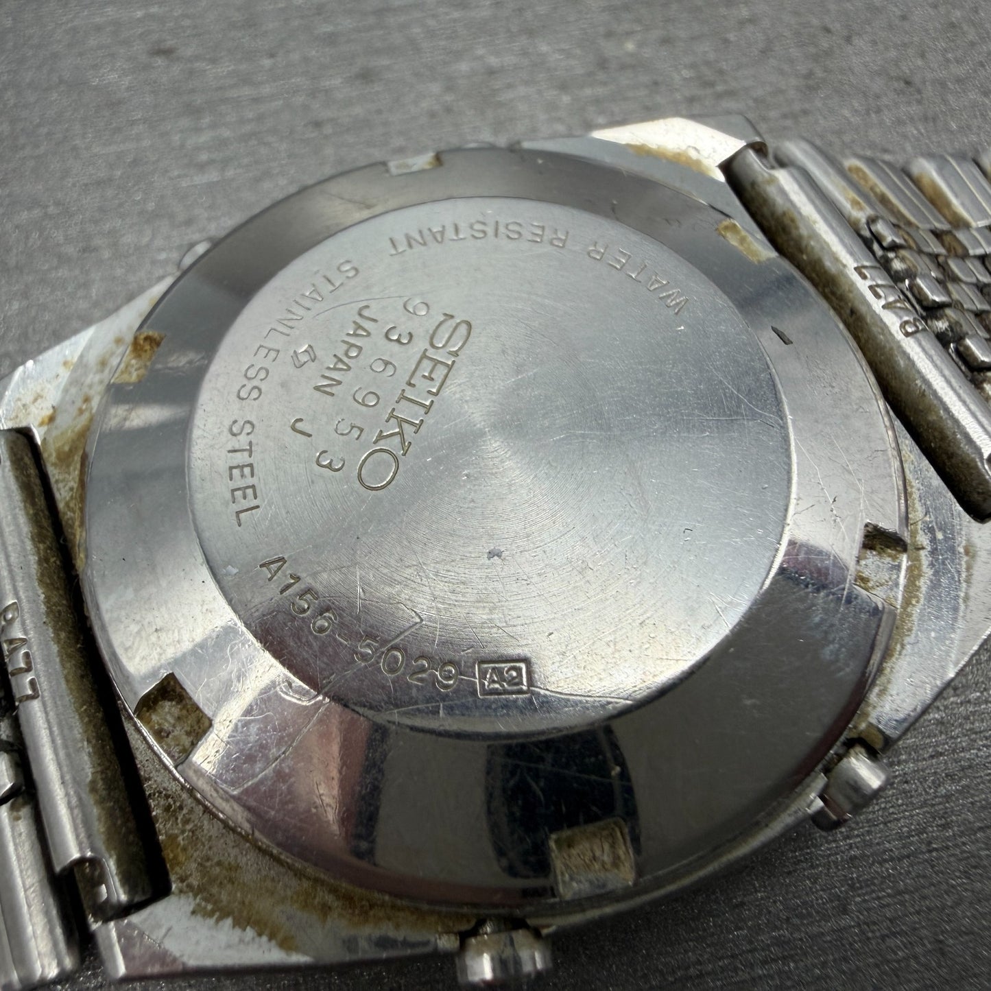 Seiko Digital Watch Men 34mm LCD Alarm Chrono Solar Silver Tone A156-5029 PARTS11