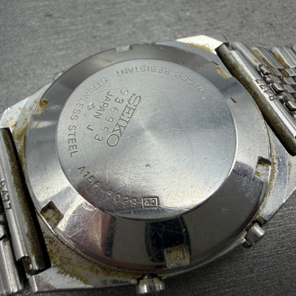 Seiko Digital Watch Men 34mm LCD Alarm Chrono Solar Silver Tone A156-5029 PARTS11