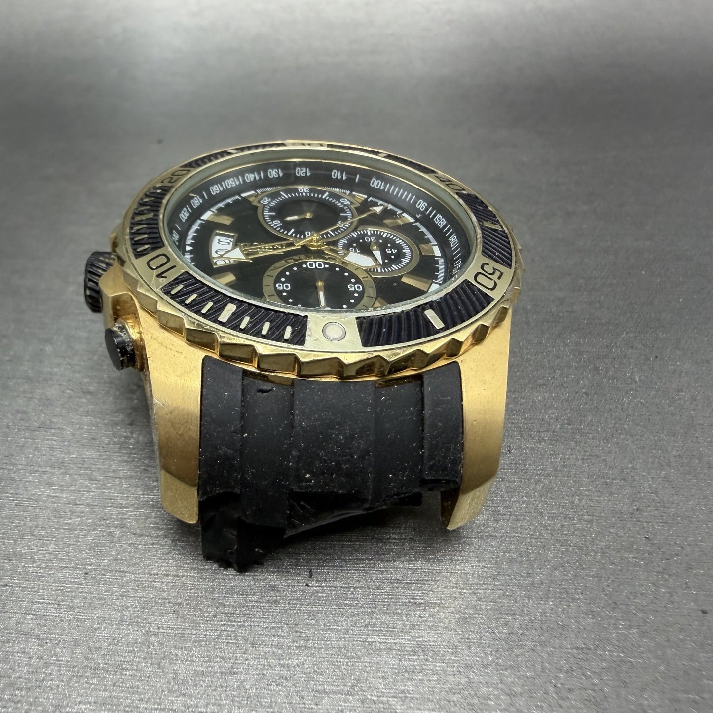 Invicta Pro Diver Chronograph Watch Men 48mm Black Dial Gold Tone Date New Batt4