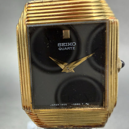 Seiko Tank Watch Women 19mm Black Dial Gold Tone Rectangle 1400-5410 New Battery1