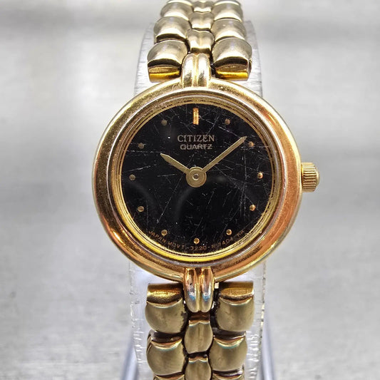 Citizen Watch Women 20mm Black Dial Gold Tone Round 3220-S38192 New Battery VTG0