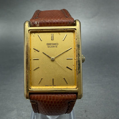 Seiko Tank Watch Men 25mm Champagne Dial Gold Tone READ!!! 7N01-5B40 New Battery0