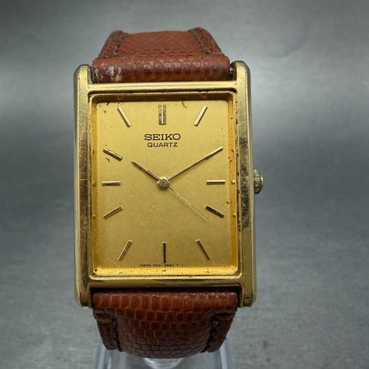 Seiko Tank Watch Men 25mm Champagne Dial Gold Tone READ!!! 7N01-5B40 New Battery0