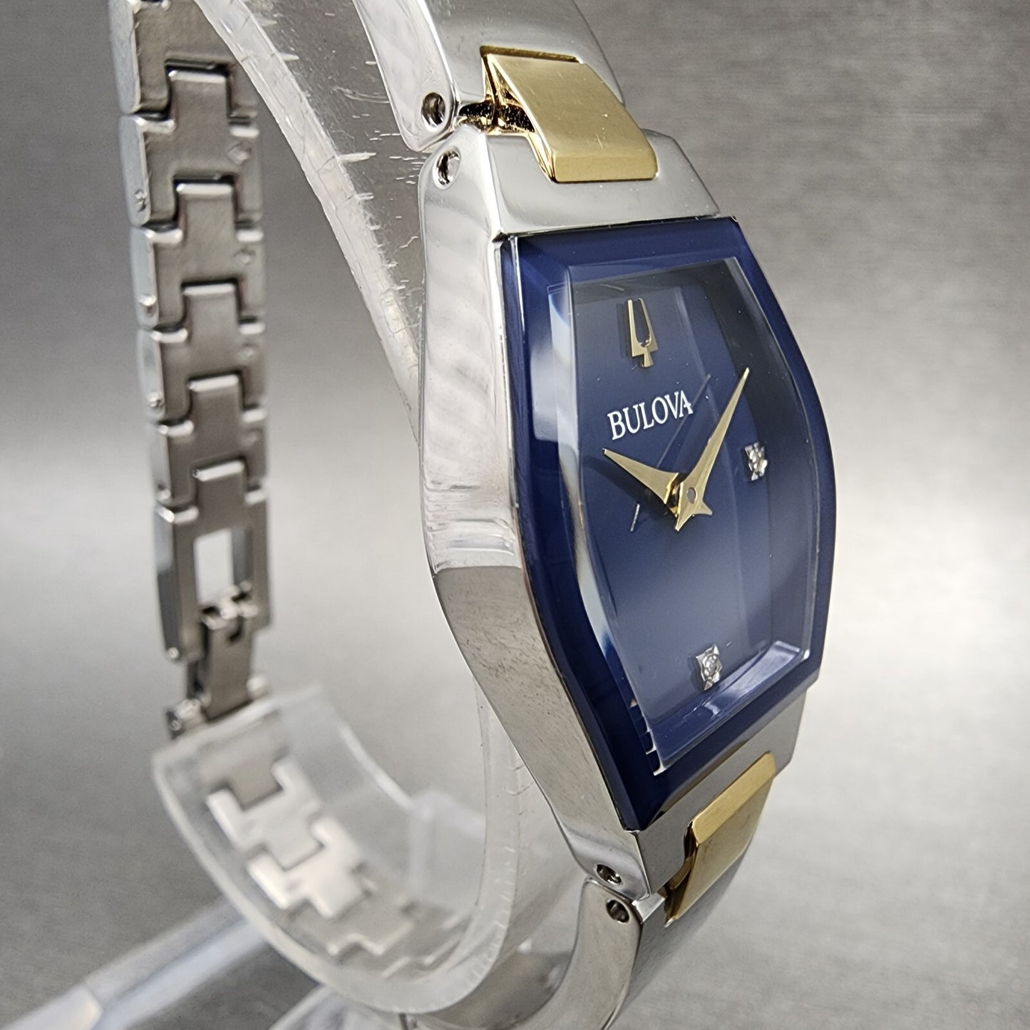 Bulova Gemini Watch Women 23mm Blue Dial Two Tone Tonneau 98P218 New Battery3
