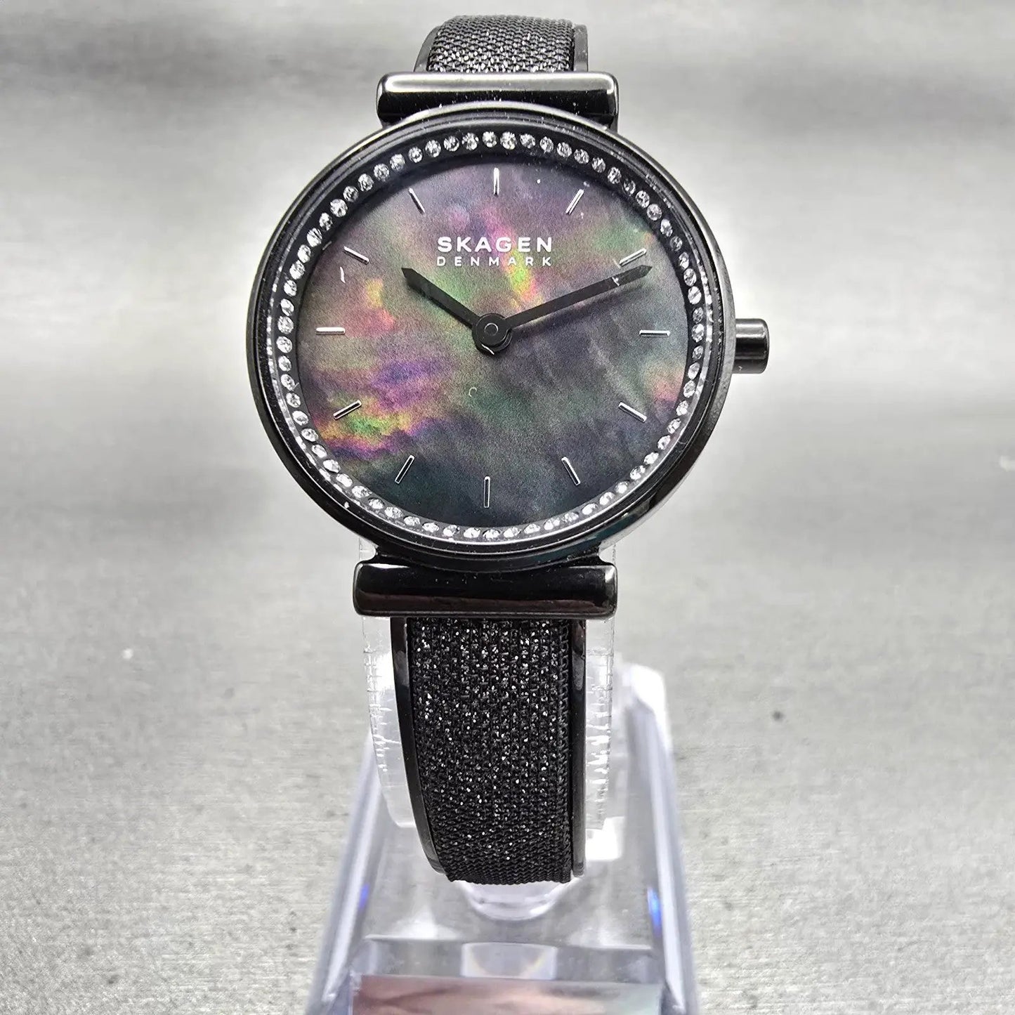 Skagen Annelie Watch Women 25mm MOP Dial Black Tone Gemmed Round SKW2792 New Bat5