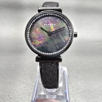 Skagen Annelie Watch Women 25mm MOP Dial Black Tone Gemmed Round SKW2792 New Bat5
