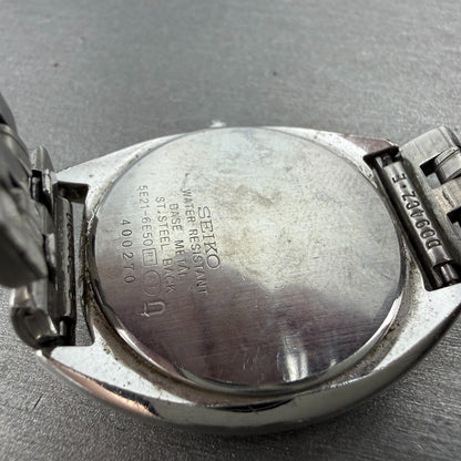 Seiko Lucent Watch Men 33mm White Dial Silver Tone Round 5E21-6E50 PARTS Vintage10