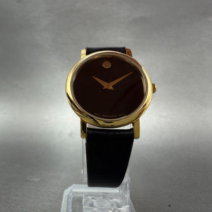 Movado Muesem Watch Women 26mm Black Dial Gold Tone Round 87 E4 0834 New Battery5
