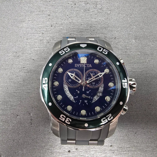 Invicta Pro Diver Chronograph Watch Men 49mm Blue Dial Steel Date 19763 New Batt0