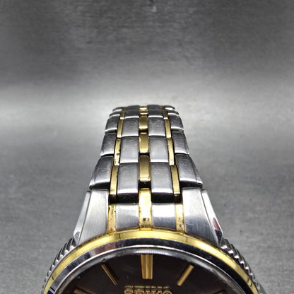 Seiko Solar Watch Men 40mm Black Dial Two Tone Date Round V157-0CY0 Runs4