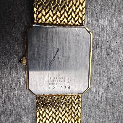 Seiko Watch Men 26mm Gold Dial Gold Tone Rectangle 6020-5339 New Battery Vintage10
