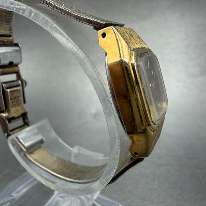 Seiko Tank Watch Women 17mm Brown Dial Gold Tone Rectangle 5420-5019 New Batt ZX3