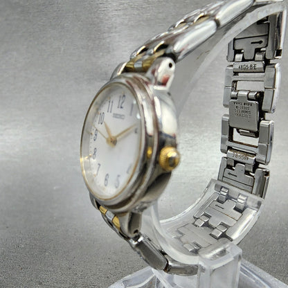 Seiko Watch Women 24mm White Dial Two Tone Round V7012089 New Battery2