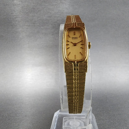 Seiko Tank Watch Women 13mm Gold Dial Gold Tone Rectangle 2E206259 New Battery5
