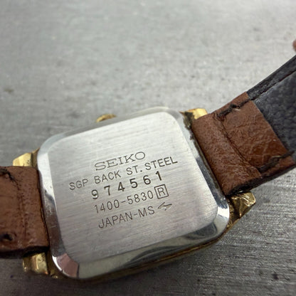 Seiko Tank Watch Women 19mm Silver Dial Gold Tone 1400-5830 New Battery Vintage9