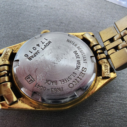 Seiko Watch Women 24mm Gold Dial Gold Tone Daydate Round 7N830041 New Battery9