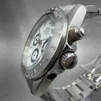 Elgin Chronograph Watch Men 39mm White Dial Silver Tone Round FK-1059 PARTS3