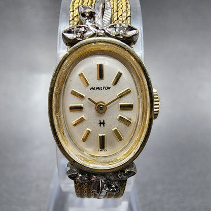 VTG Hamitlon Watch Women 14mm White Dial Gold Plated Oval Manual Wind PARTS