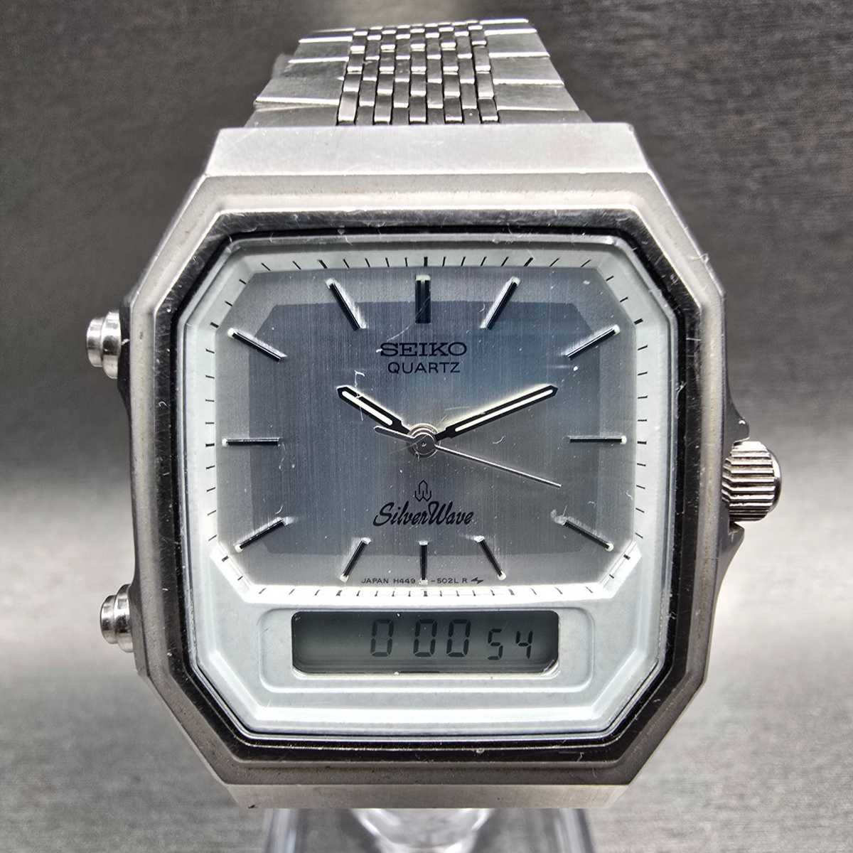 Seiko SilverWave Watch Men 32mm Silver Dial Silver Chrono Alarm H449-5020 NewBat0