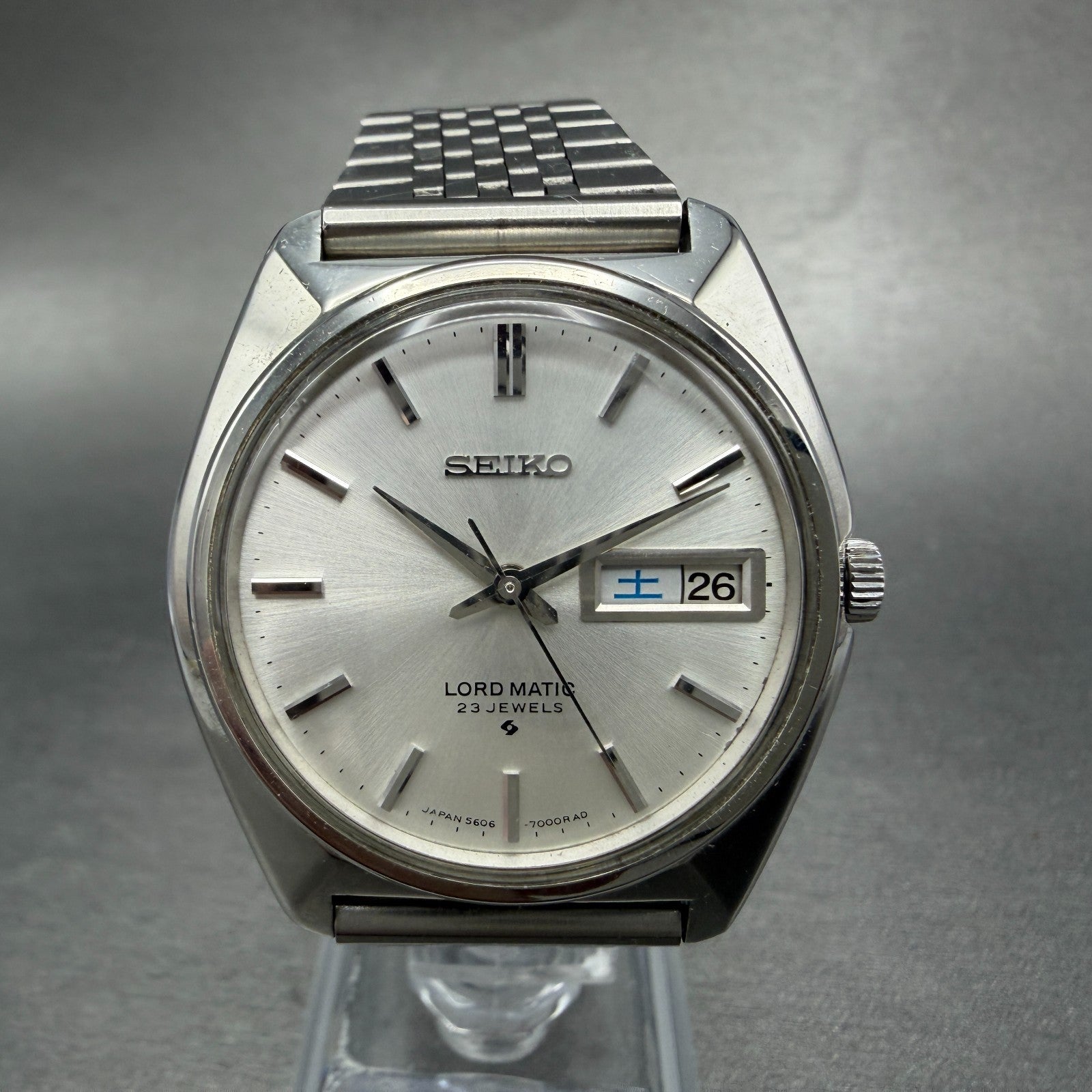 Seiko Lord Matic Watch Men 35mm White Dial Silver Daydate 5606-7000 READ!!! Runs0