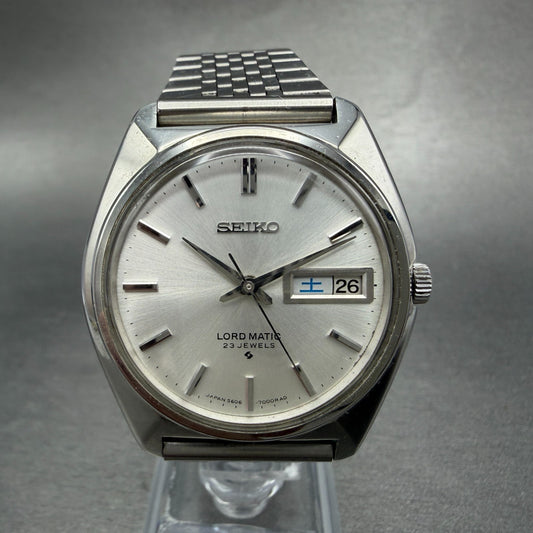 Seiko Lord Matic Watch Men 35mm White Dial Silver Daydate 5606-7000 READ!!! Runs0