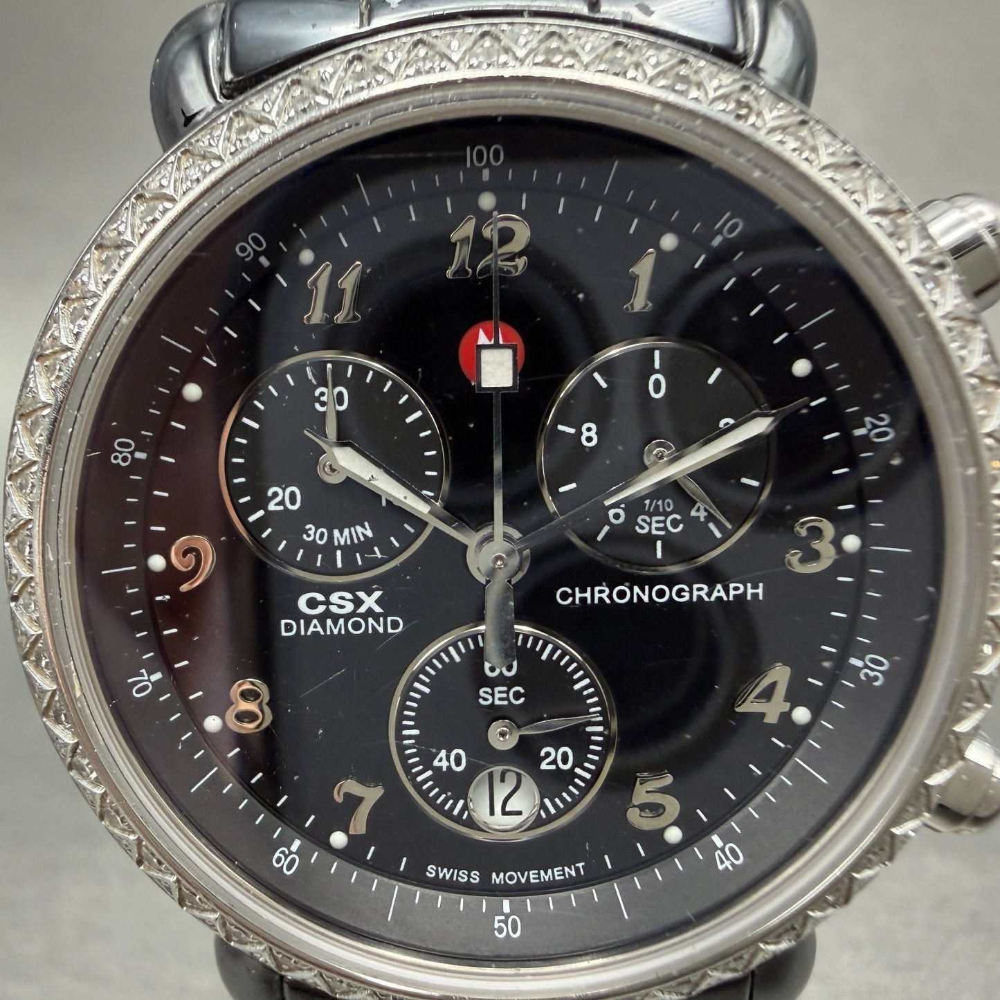 Michele CSX Chronograph Diamond Watch Women 37mm Black Dial Ceramic New batt1