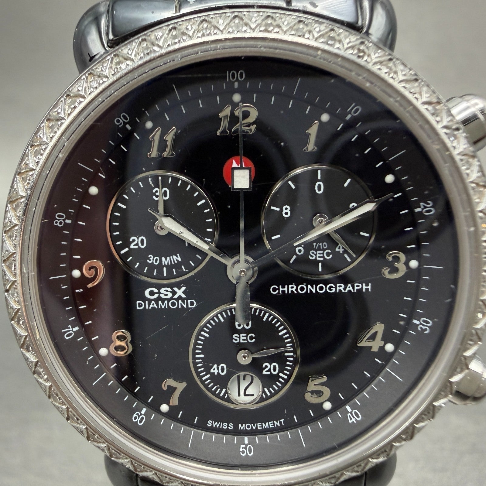 Michele CSX Chronograph Diamond Watch Women 37mm Black Dial Ceramic New batt1