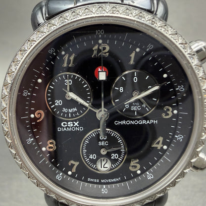 Michele CSX Chronograph Diamond Watch Women 37mm Black Dial Ceramic New batt1
