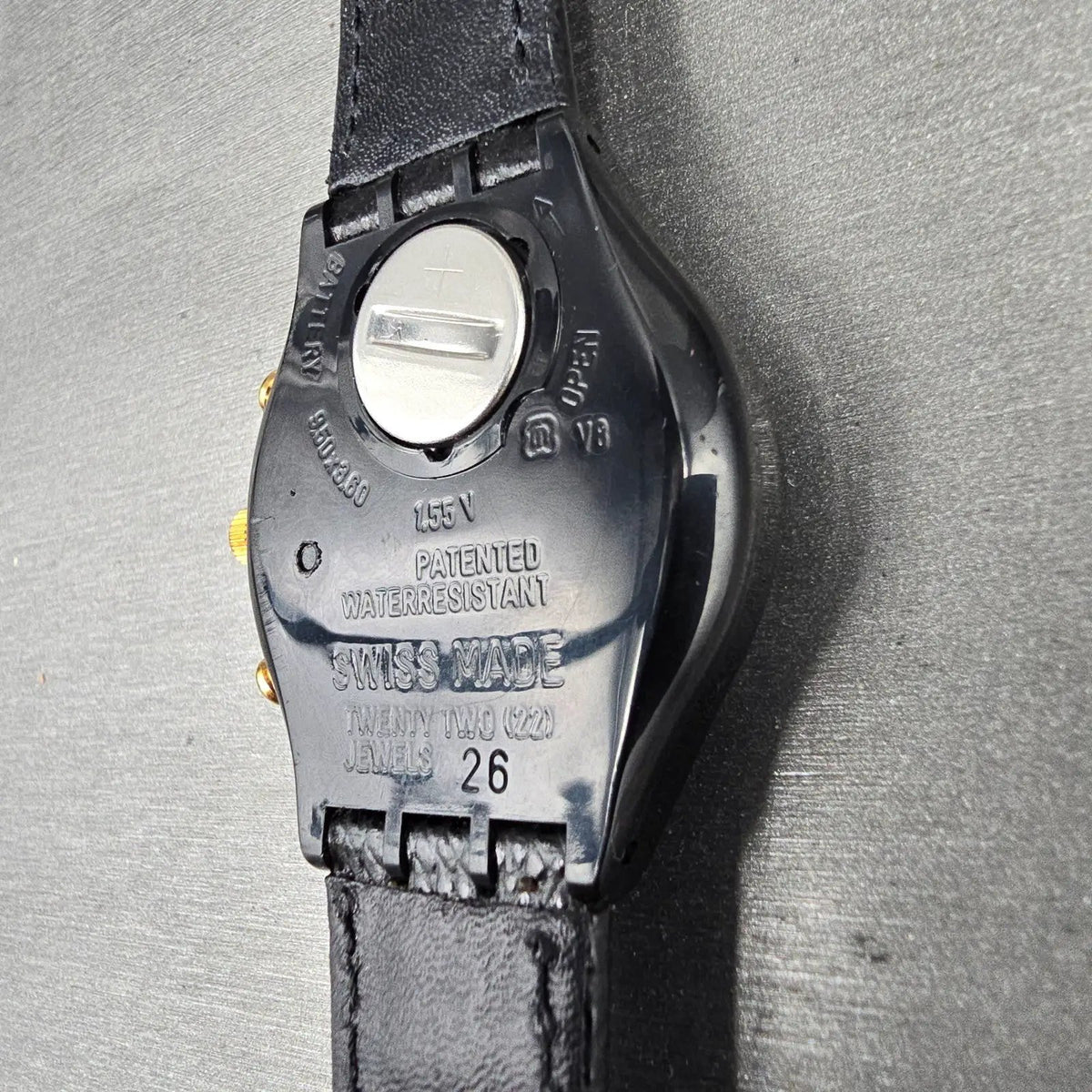 Swatch Chrono Colossal Watch Men 38mm Silver Dial Black Case SCB109 New Batt NOS11