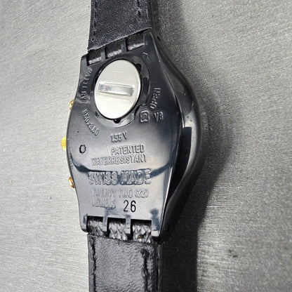 Swatch Chrono Colossal Watch Men 38mm Silver Dial Black Case SCB109 New Batt NOS11