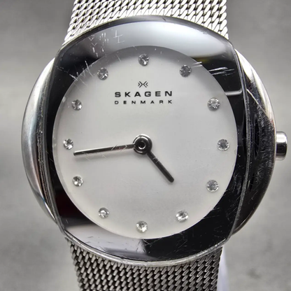 Skagen Watch Women 26mm White Dial Silver Tone Round 589SSS New Battery1