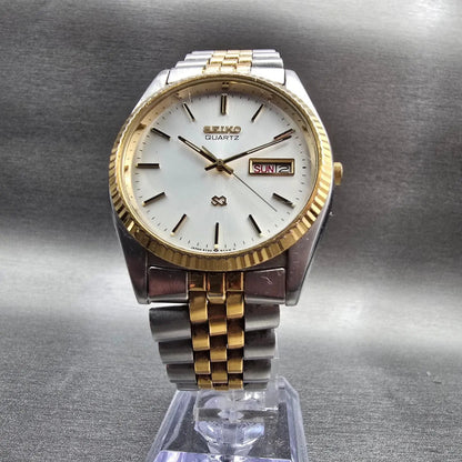 Seiko President Watch Men 35mm Silver Dial Two Tone Daydate 5Y23-8A68 New Batt5