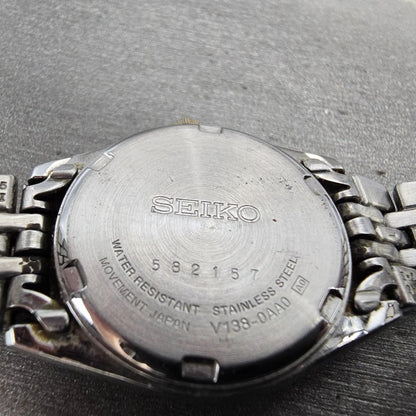 Seiko Solar Watch Women 26mm White Dial Two Tone Daydate Round V138-0AA0 Runs8