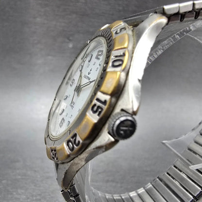 Calypso Dive Watch Men 37mm White Dial Silver Tone Round Stretch Band New Batt2