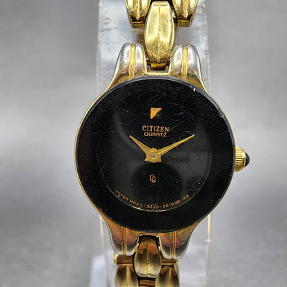 Citizen CQ Watch Women 18mm Black Dial Gold Tone Round 3220S61698 New Battery1