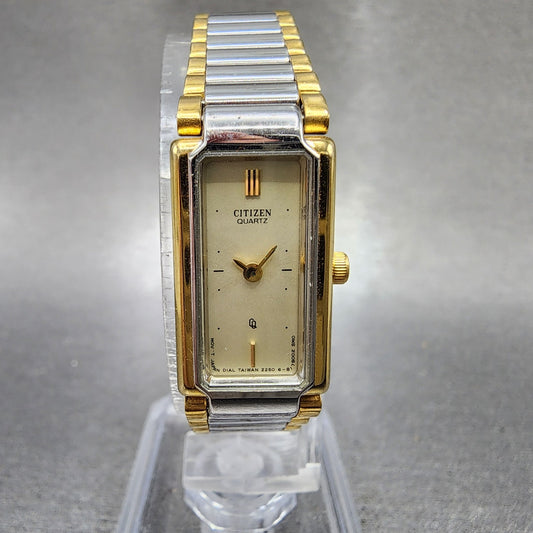 Citizen CQ Tank Watch Women 13mm Champagne Dial Two Tone 6817800Z New Battery0
