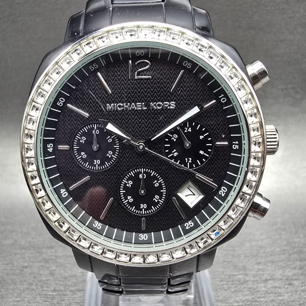 Michael Kors Watch Women 40mm Black Dial Chrono Date Gemmed MK5080 New Battery1