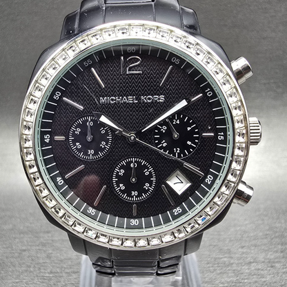 Michael Kors Watch Women 40mm Black Dial Chrono Date Gemmed MK5080 New Battery1